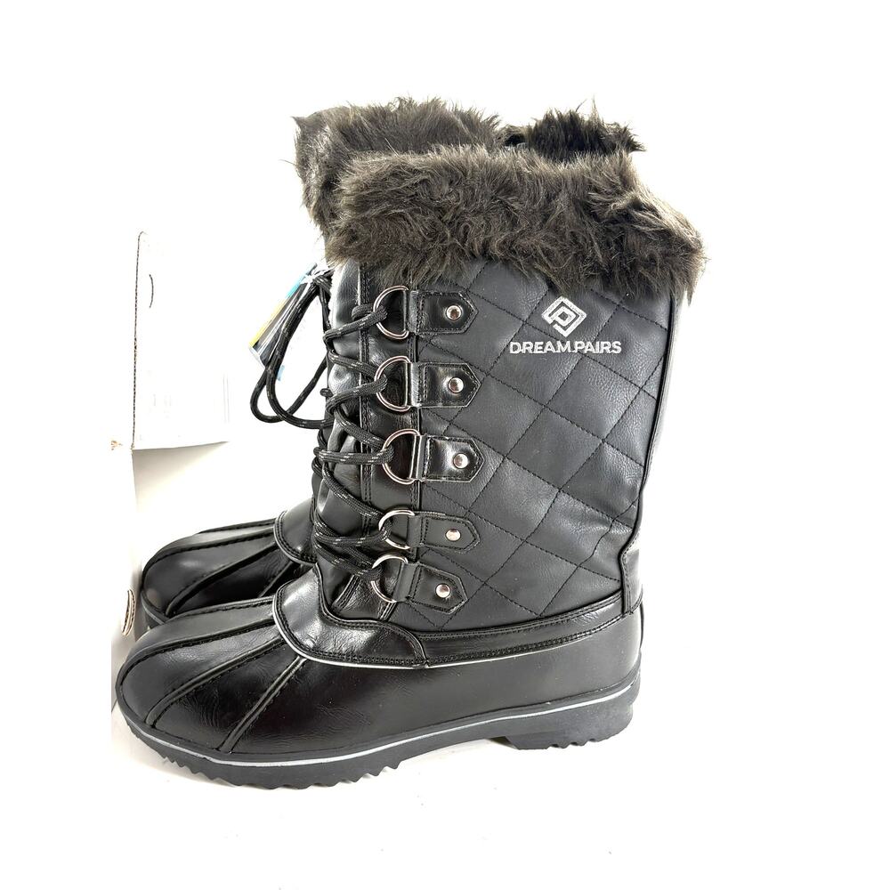Dream Pairs Insulated Snow Boots 9 Black NWT Water Resistant Faux Fur Mid Calf